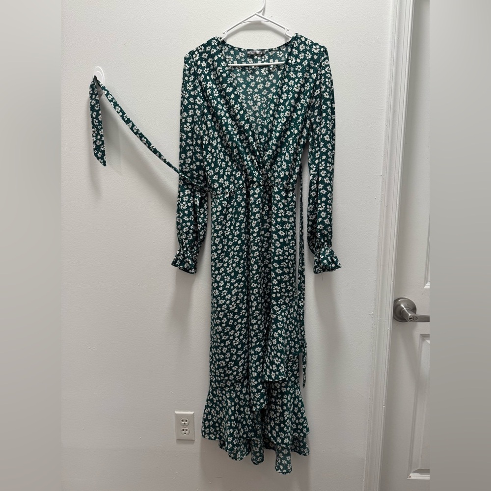 Green Floral Wrap Maxi Dress - Women